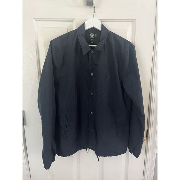 Volcom Navy Blue Snap Up Coaches Jacket Water Resistant sz S NWOT - Picture 1 of 9